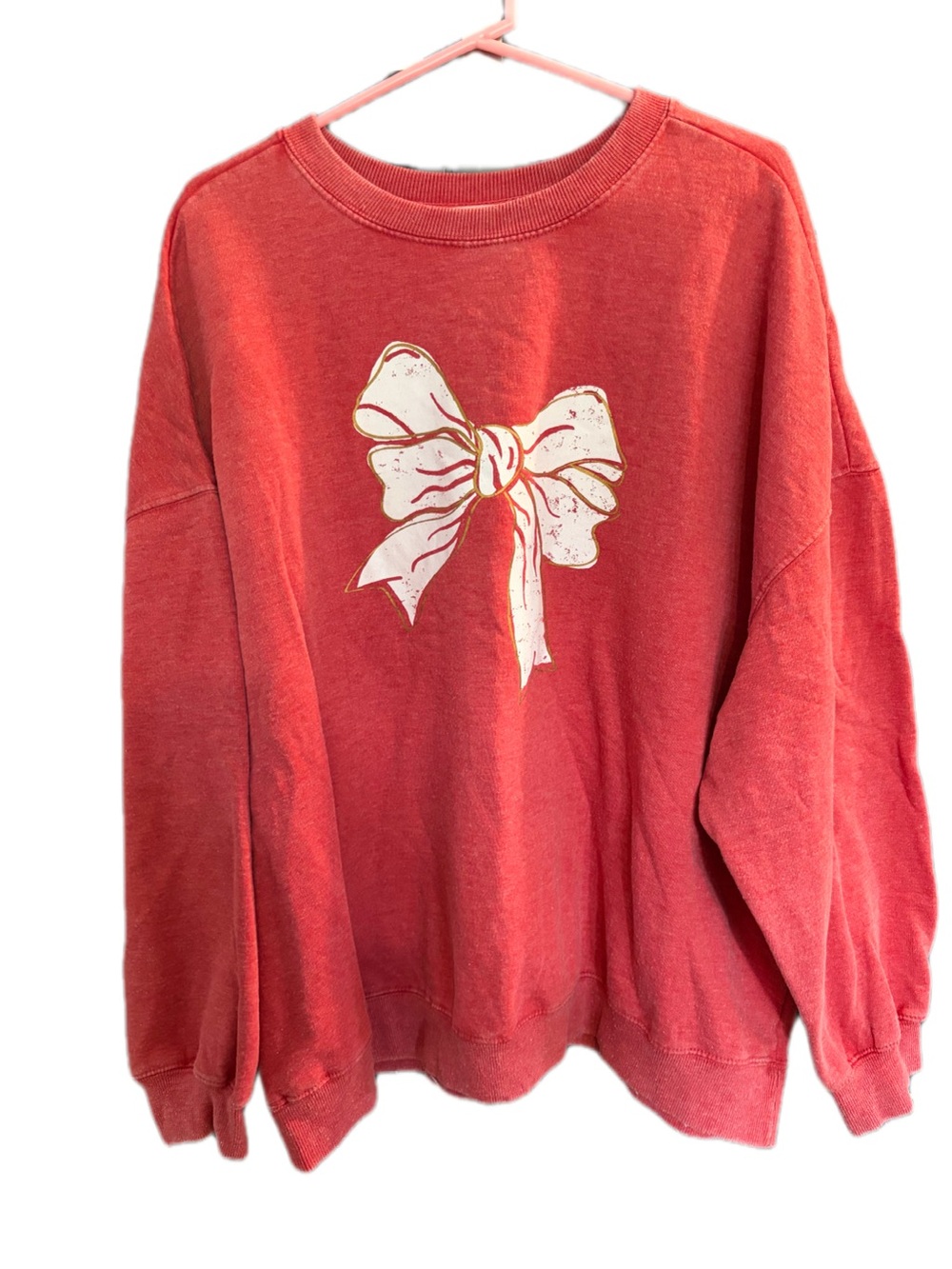 C&C California Coral Red Crewneck with White Bow Graphic